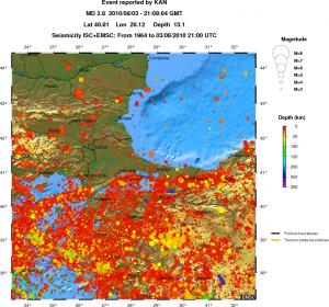 regional depth historical seismicity