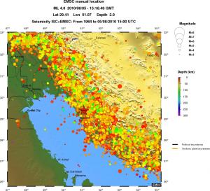 regional depth historical seismicity