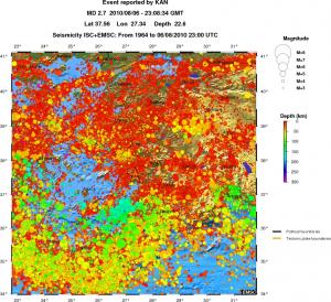 regional depth historical seismicity