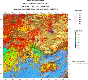 regional depth historical seismicity