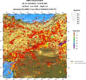 regional depth historical seismicity