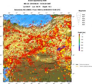 regional depth historical seismicity