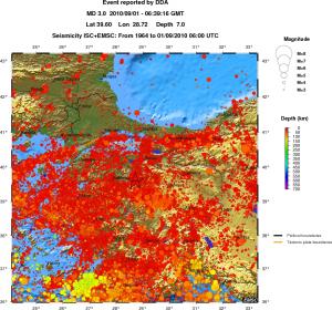 regional depth historical seismicity