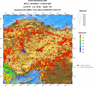 regional depth historical seismicity