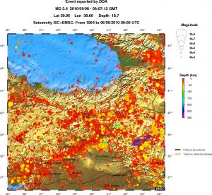 regional depth historical seismicity