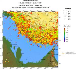 regional depth historical seismicity