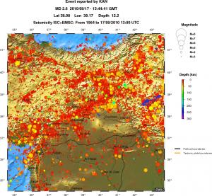 regional depth historical seismicity