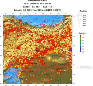 regional depth historical seismicity