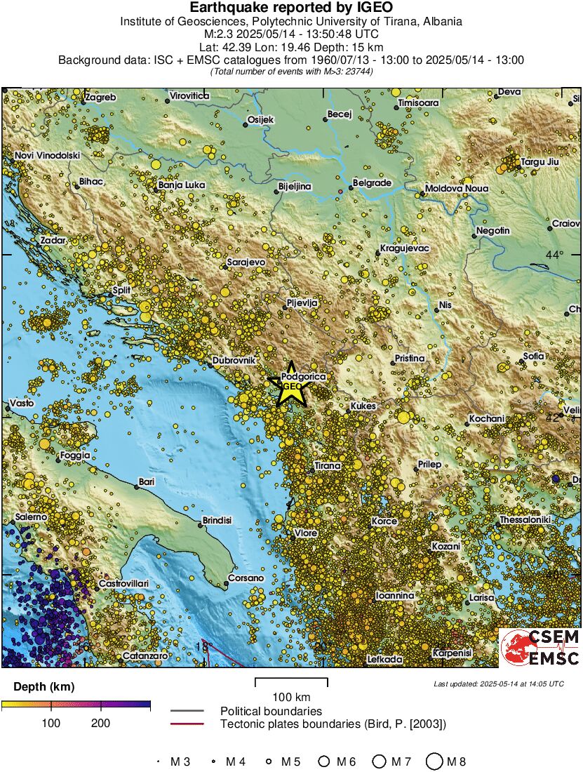regional depth historical seismicity