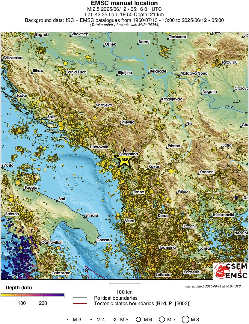 regional depth historical seismicity