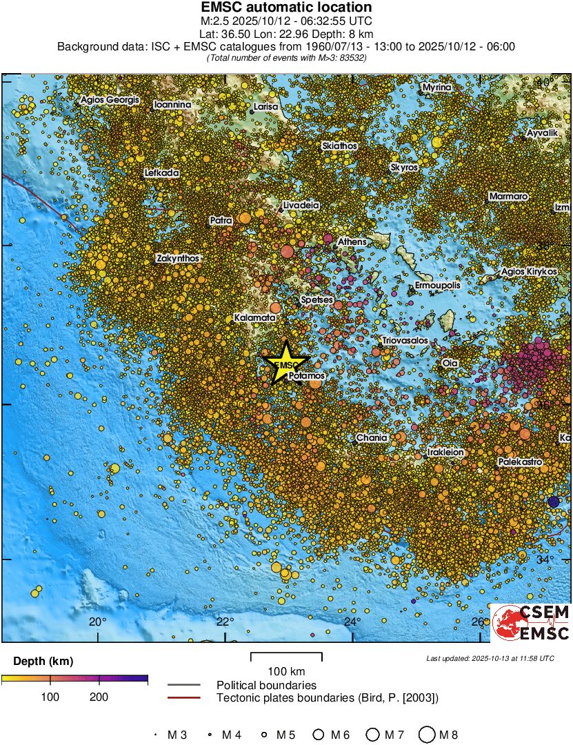 regional depth historical seismicity