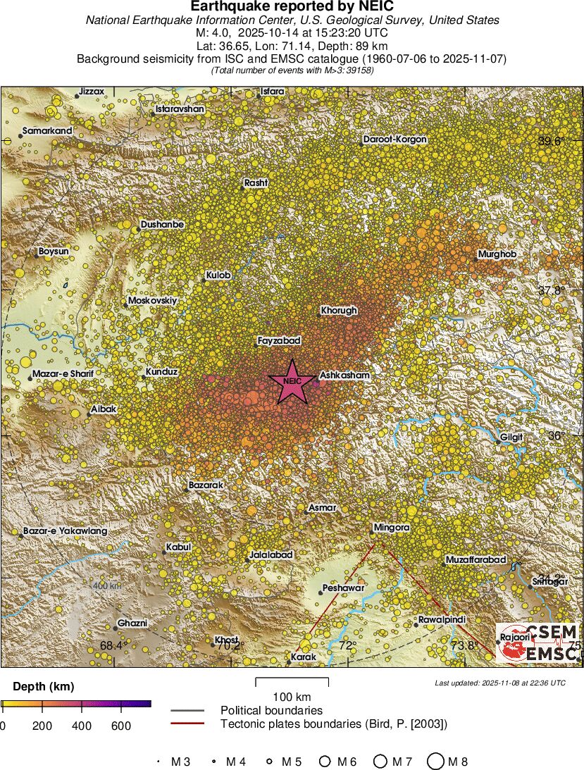 regional depth historical seismicity