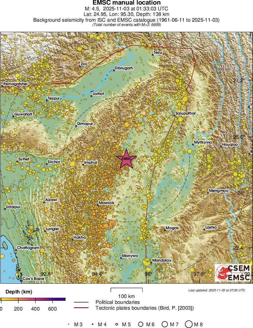 regional depth historical seismicity