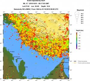 regional depth historical seismicity