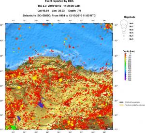 regional depth historical seismicity