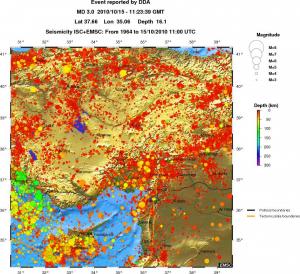 regional depth historical seismicity