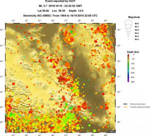regional depth historical seismicity
