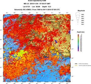 regional depth historical seismicity