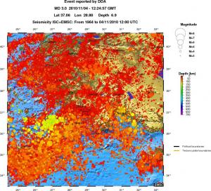 regional depth historical seismicity