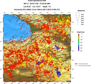 regional depth historical seismicity