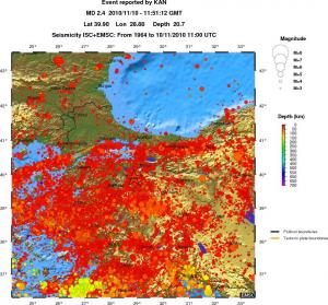 regional depth historical seismicity