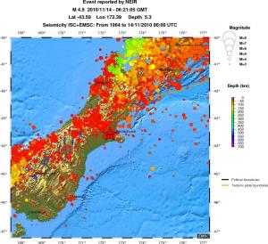 regional depth historical seismicity