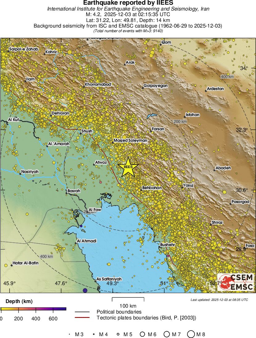 regional depth historical seismicity