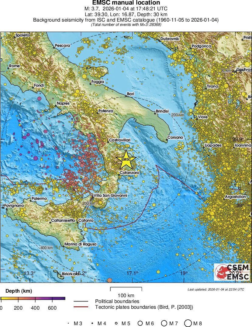 regional depth historical seismicity