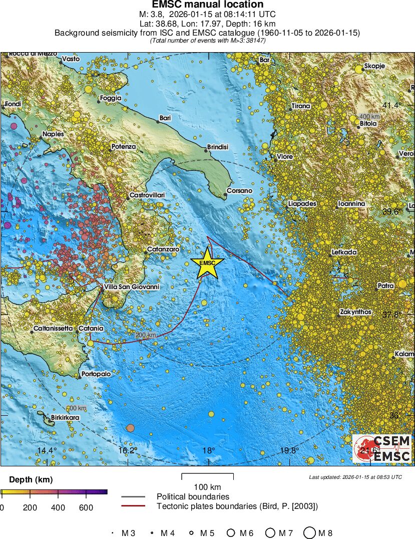 regional depth historical seismicity