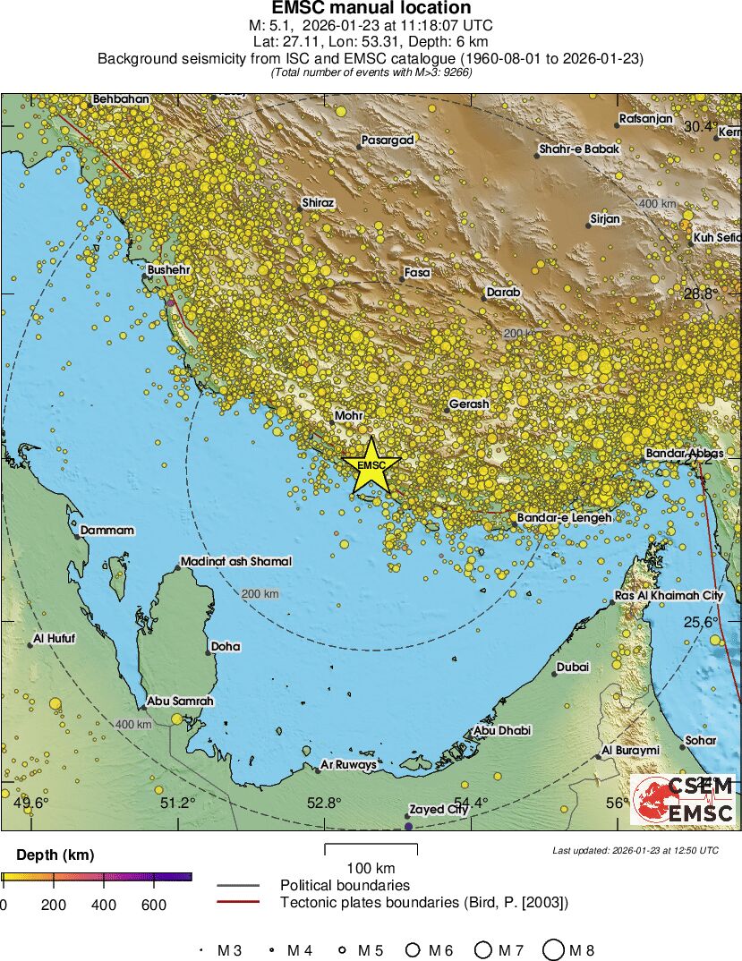 regional depth historical seismicity