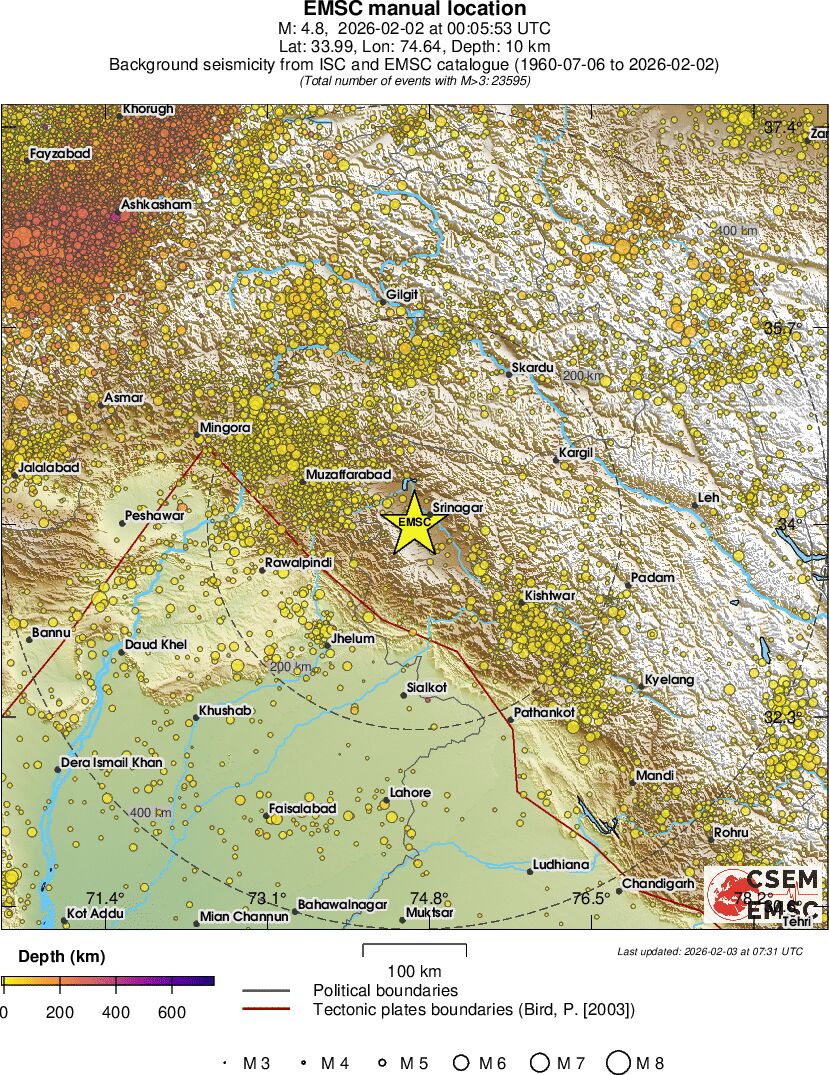 regional depth historical seismicity