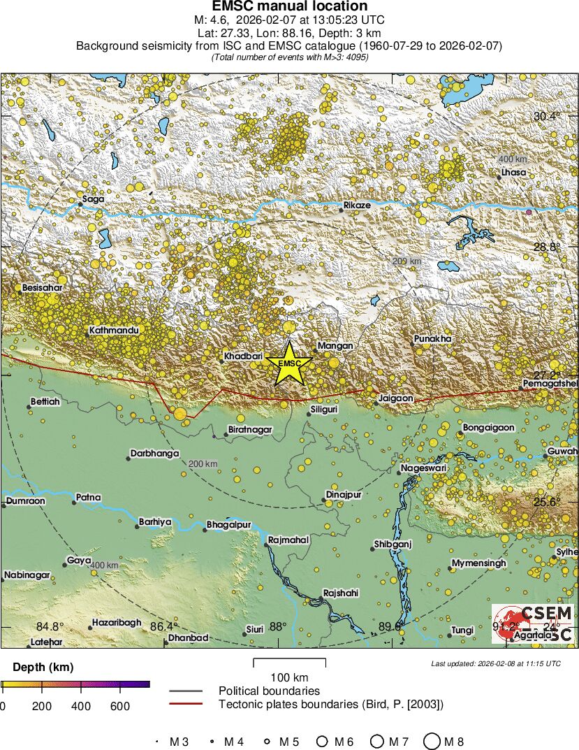 regional depth historical seismicity