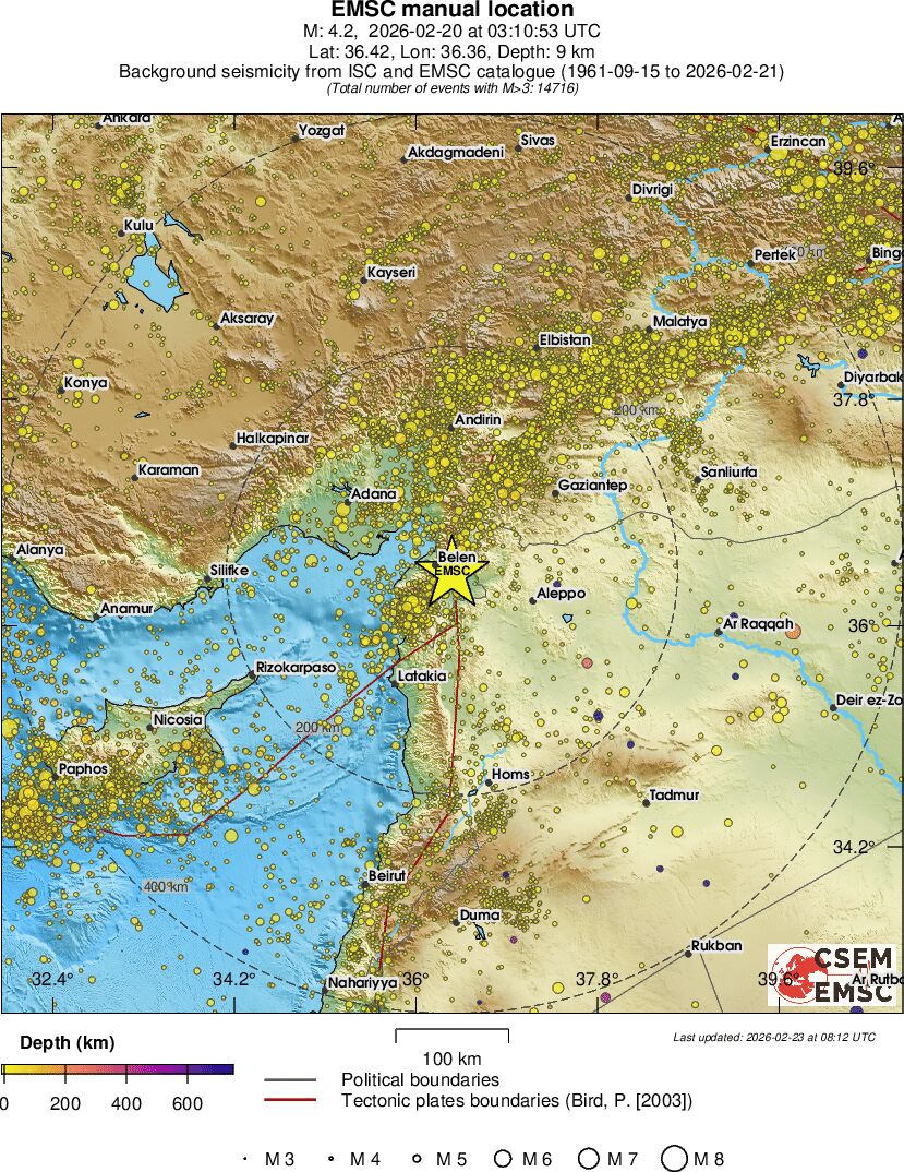 regional depth historical seismicity