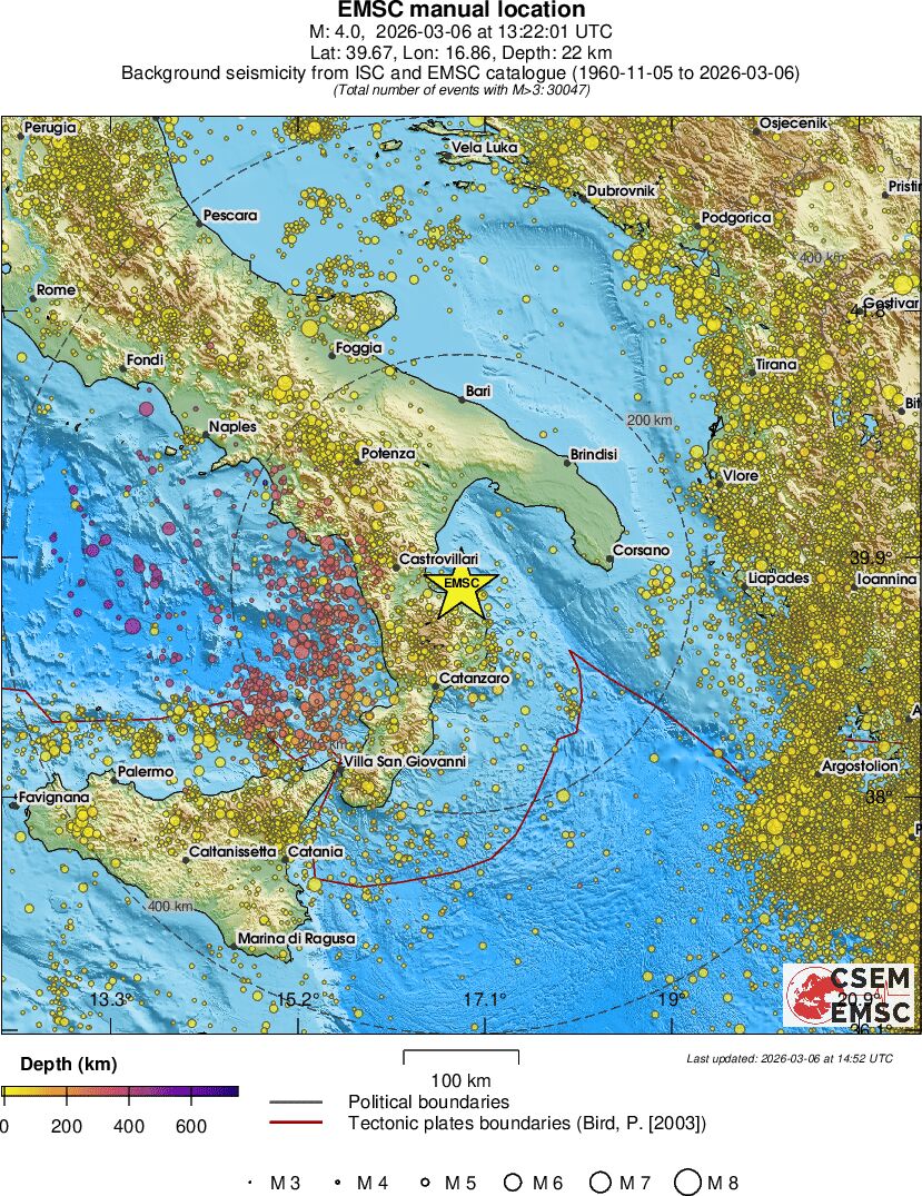 regional depth historical seismicity