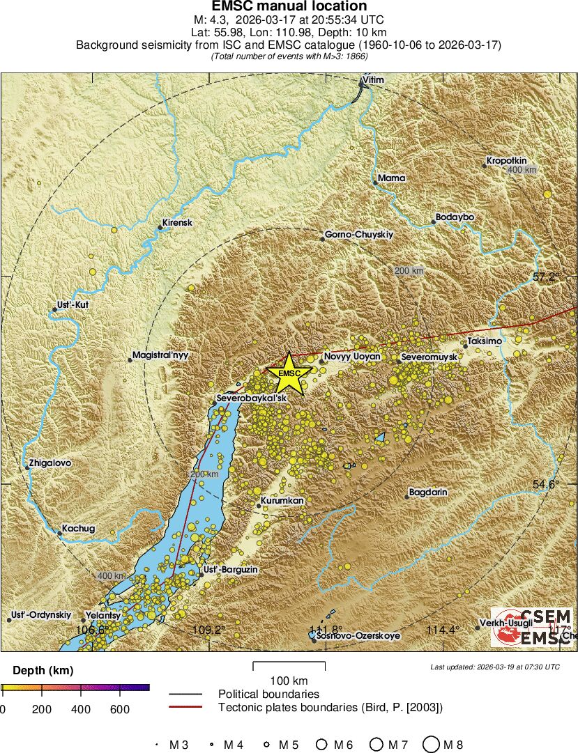 regional depth historical seismicity