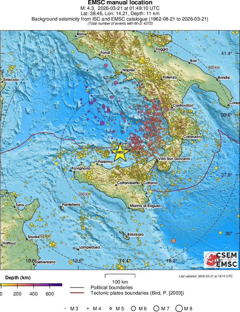 regional depth historical seismicity