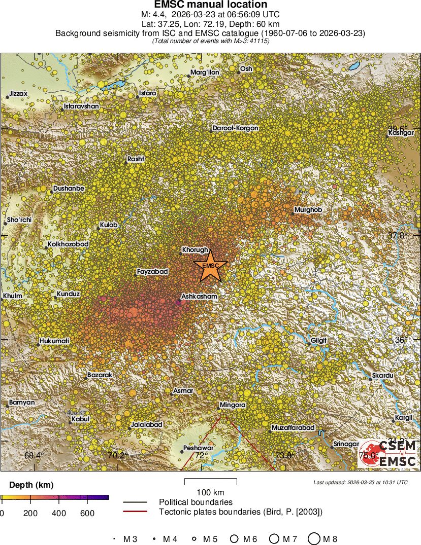 regional depth historical seismicity