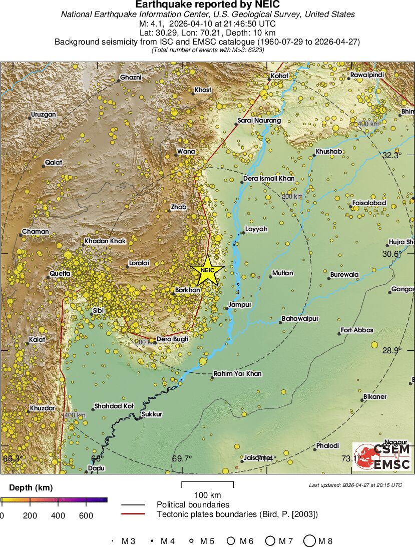 regional depth historical seismicity