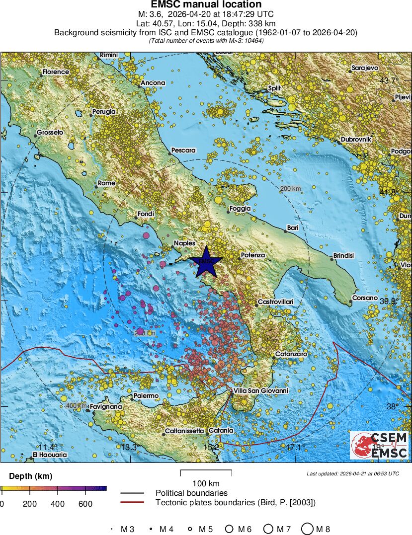 regional depth historical seismicity