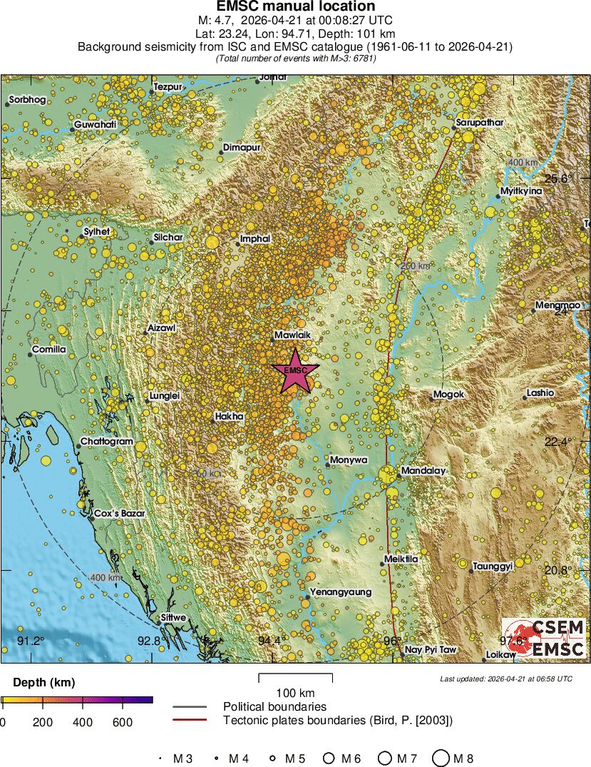 regional depth historical seismicity