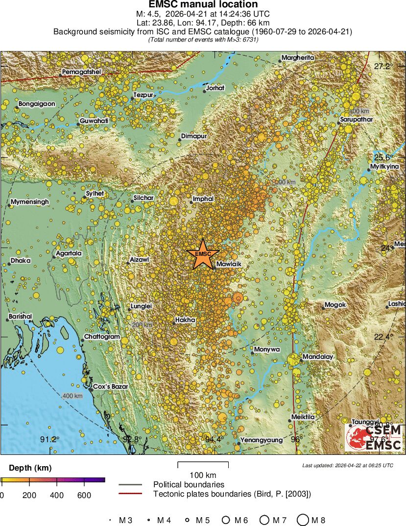 regional depth historical seismicity