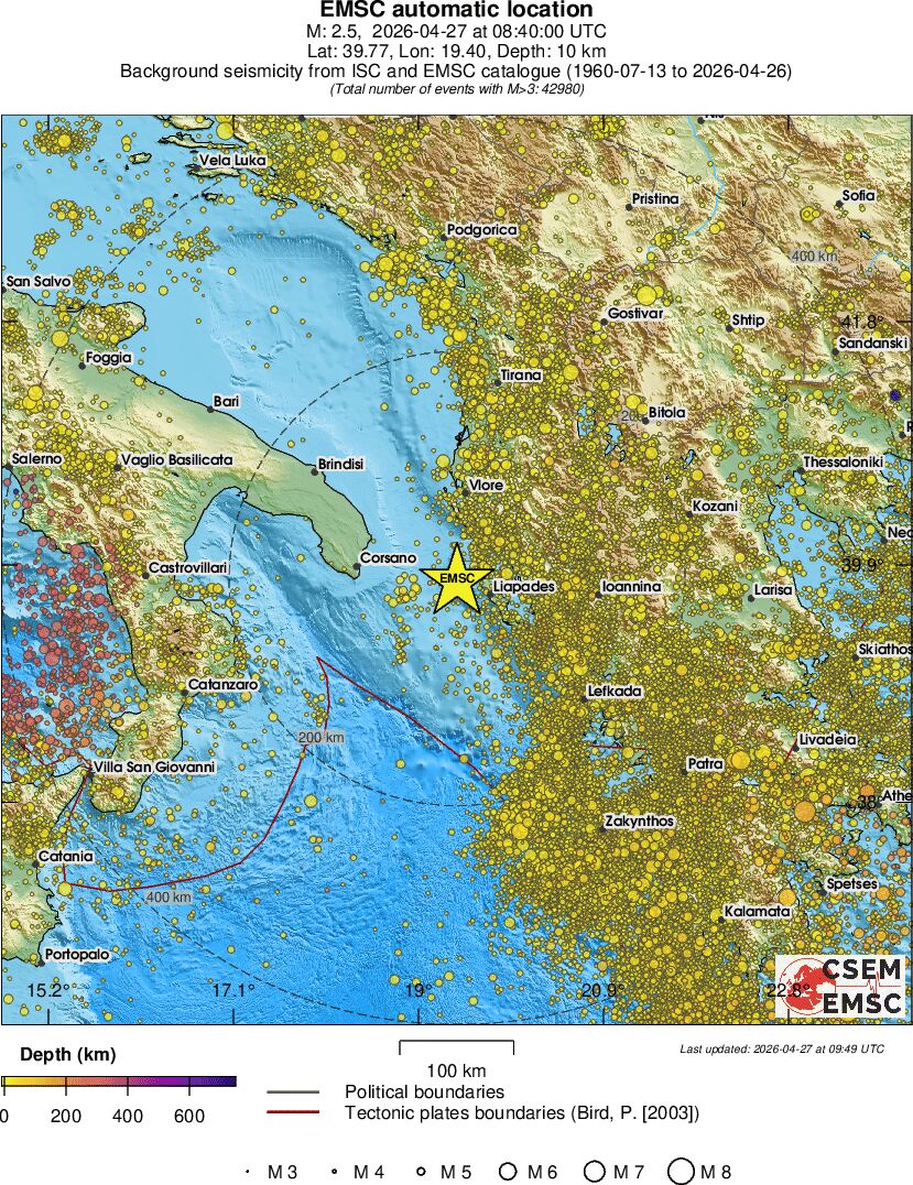 regional depth historical seismicity