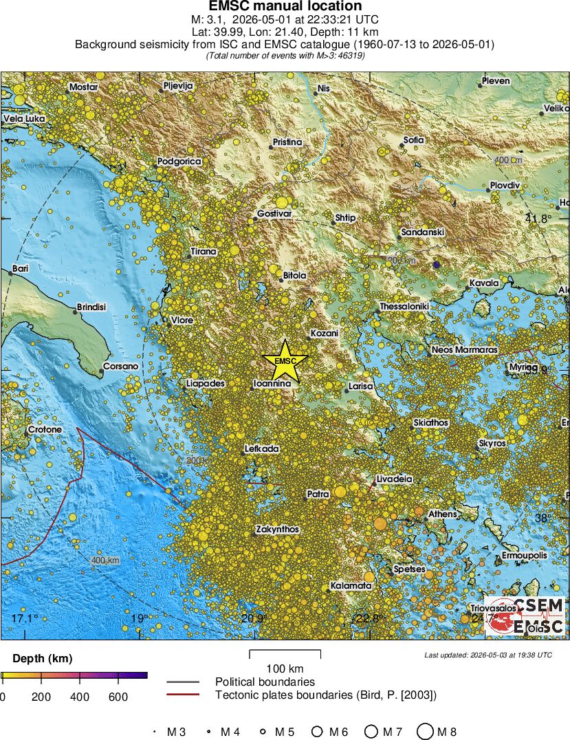 regional depth historical seismicity