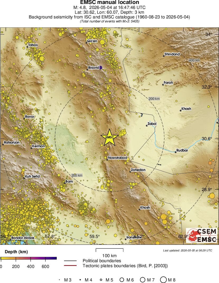 regional depth historical seismicity