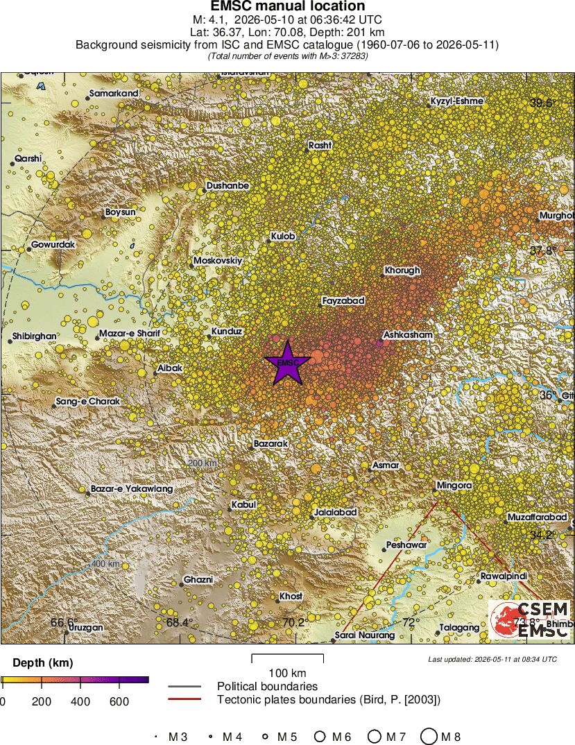 regional depth historical seismicity