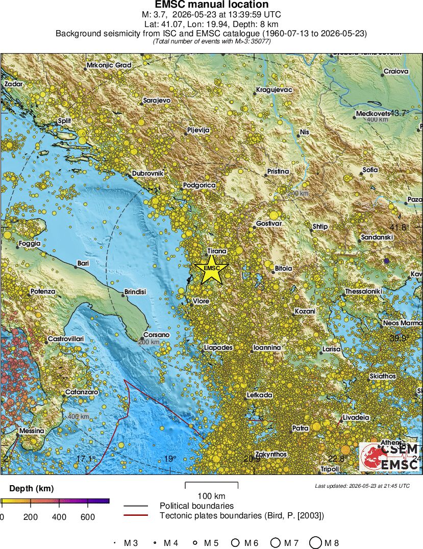 regional depth historical seismicity