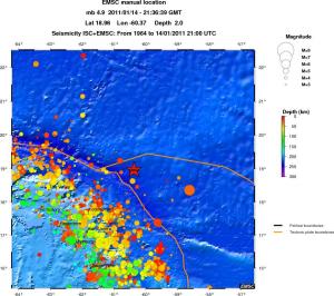 regional depth historical seismicity