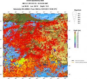 regional depth historical seismicity