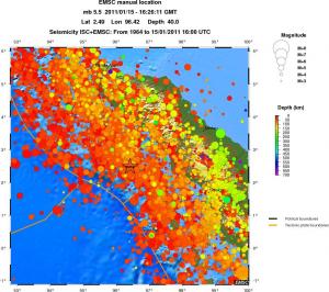 regional depth historical seismicity