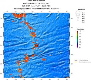 regional depth historical seismicity